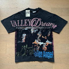 Valeforever Vale T Shirts Black acid-washed, distressed finish with printed and rhinestone-embellished graphics.
