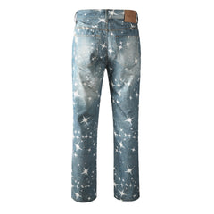 Mens trendy purple jeans 100% cotton Jeans Rhinestones #9141