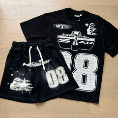 Hellstar T-Shirt And Shorts Two-Piece Set High-quality pure cotton high-street clothing