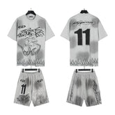 Hellstar T-Shirt And Shorts Two-Piece Set High-quality pure cotton high-street clothing