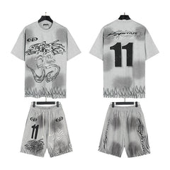 Hellstar T-Shirt And Shorts Two-Piece Set High-quality pure cotton high-street clothing