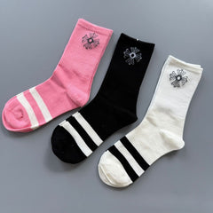 Chrome Hearts Socks Medium Tall Striped Letter Red Lip Embroidery