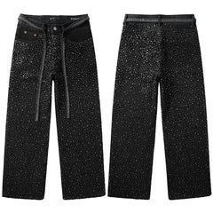 Mens trendy purple jeans 100% cotton Jeans Rhinestones #9128
