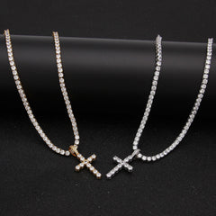 Jewelry Hip Hop Zircon Cross Tennis Street Punk Necklace Spectrum St. Valentine's Crosses