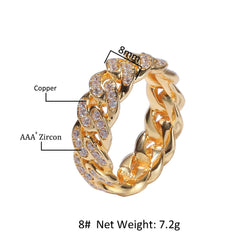 Rings Rap Cuban Chain Ring 8mm Full Zircon Ring St. Valentine's Spectrum