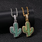 Jewelry Solid Cactus Dense Zircon Pendant Hiphop Necklace Spectrum