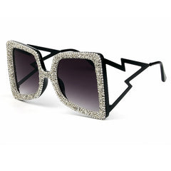 Trendy punk glasses diamond square frame uv protection