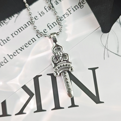CHH Chrome heart Cross Necklace Vintage Single Sided Sword Pendant Pearl Bead Necklace