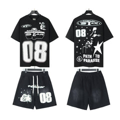 Hellstar T-Shirt And Shorts Two-Piece Set High-quality pure cotton high-street clothing