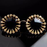 Trendy punk glasses round frame uv protection diamond