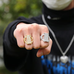 Rings Gold Plated Square Zirconium Personality Hip Hop Ring St. Valentine's