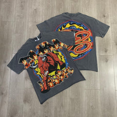 DUAA T shirts Stylish Short-Sleeve T-Shirt with Spliced Sleeves, Print, and Rhinestone Embellishment