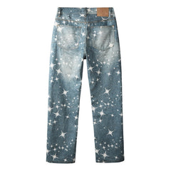 Mens trendy purple jeans 100% cotton Rhinestones #9141