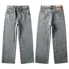 Mens trendy purple jeans 100% cotton Jeans Rhinestones #9129