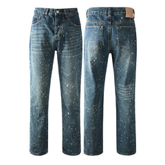 Mens trendy purple jeans 100% cotton Jeans Rhinestones #9139