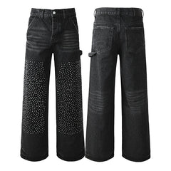 Mens trendy purple jeans 100% cotton Jeans Rhinestones #104
