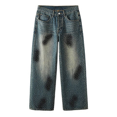 Mens trendy purple jeans 100% cotton Rhinestones #106