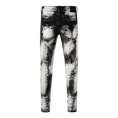Mens trendy purple jeans 100% cotton High Street Distressed