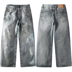 Mens trendy purple jeans 100% cotton Rhinestones #108