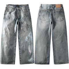 Mens trendy purple jeans 100% cotton Jeans Rhinestones #108