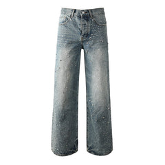 Mens trendy purple jeans 100% cotton Jeans Rhinestones #9133