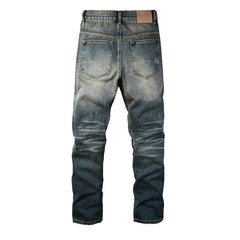 Mens trendy purple jeans 100% cotton High Street Distressed