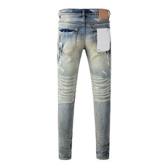 Mens trendy purple jeans 100% cotton High Street Distressed