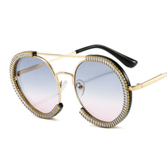 Trendy punk glasses diamond round frame uv protection