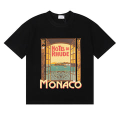 Rhude T Shirts Windowsill Seaview Printing Cotton Casual Short Sleeve Men and Women