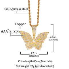 Jewelry Hip Hop Zircon Butterfly Pendant Necklace ins Wind Butterfly Animal St. Valentine's Spectrum