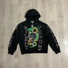 DUAA Hoodie Pure cotton with hot-fix rhinestones and a distressed, washed finish.