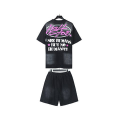 Hellstar T-Shirt And Shorts Two-Piece Set High-quality pure cotton high-street clothing
