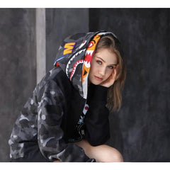 Bathing Ape Bape Hoodie Tiger Head Shark Double Hood Sweater Camouflage Hoodie Youth Hooded Sweater Casual Coat