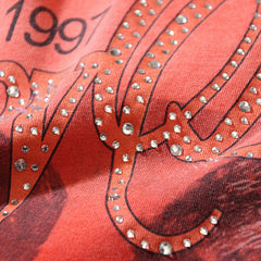 VALE T Shirts washed-effect red rhinestone print