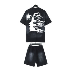 Hellstar T-Shirt And Shorts Two-Piece Set High-quality pure cotton high-street clothing