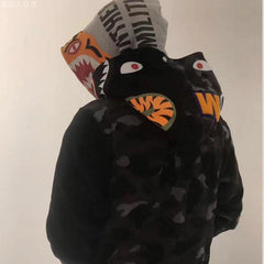Bathing Ape Bape Hoodie Tiger Head Shark Double Hood Sweater Camouflage Hoodie Youth Hooded Sweater Casual Coat