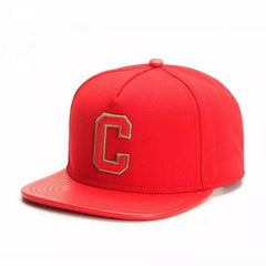 Trendy flat brimmed snapback hatsletterc leather