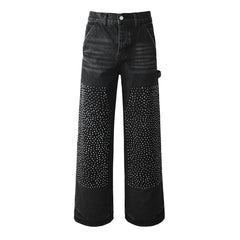 Mens trendy purple jeans 100% cotton Rhinestones #104