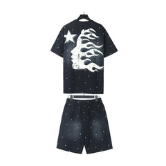 Hellstar T-Shirt And Shorts Two-Piece Set High-quality pure cotton high-street clothing