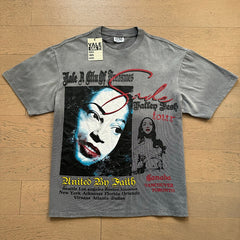 Valeforever Vale T Shirts Grey and white letter-print design with a washed, distressed finish