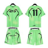 Hellstar T-Shirt And Shorts Two-Piece Set High-quality pure cotton high-street clothing