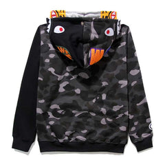 Bathing Ape Bape Tiger Head Shark Double Hood Sweater Camouflage Hoodie Thin Velvet Terry Hooded Sweater