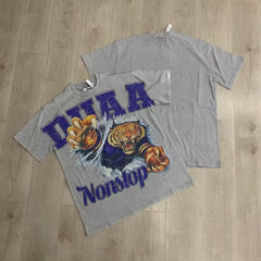 DUAA T shirts White ink direct-to-garment printing, streetwear style, trendy acid-wash effect, and rhinestone embellishments.