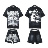 Hellstar T-Shirt And Shorts Two-Piece Set High-quality pure cotton high-street clothing