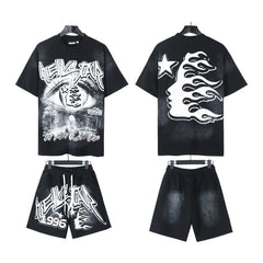 Hellstar T-Shirt And Shorts Two-Piece Set High-quality pure cotton high-street clothing