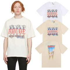 Rhude T Shirts Oil Painting Clock Coconut Tree Print Short Sleeves