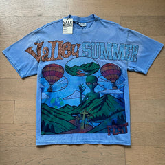 Valeforever Vale T Shirts Fashionable blue acid-wash style with rhinestone embellishments.
