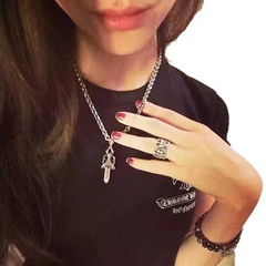 CHH Chrome heart Cross Necklace Men's and Women's Medium Double Sided Sword Pendant Vintage Style