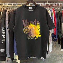Rhude T Shirts gradual change color pattern print cotton short sleeves men and women