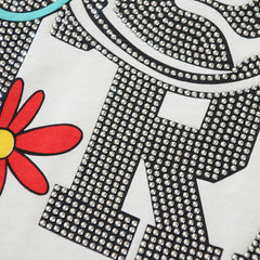 Valeforever Vale T Shirts Small white hot-fix rhinestone flowers